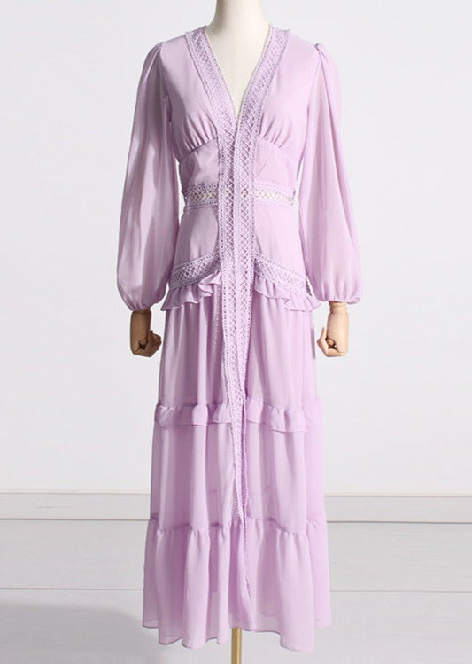 Tiered chiffon gown with crochet trim – Gennyfer