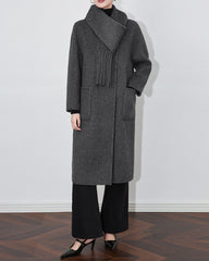 wool-blend coat with ribbed scarf collar - GREYSONY