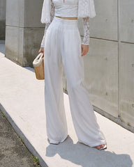 High-waisted wide-leg pants in soft white crepe – Lerlu
