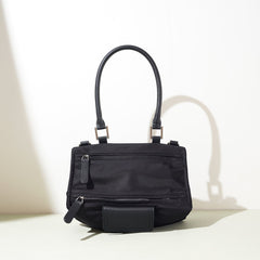 structured nylon tote with leather handles and double zip pockets – TAMRA
