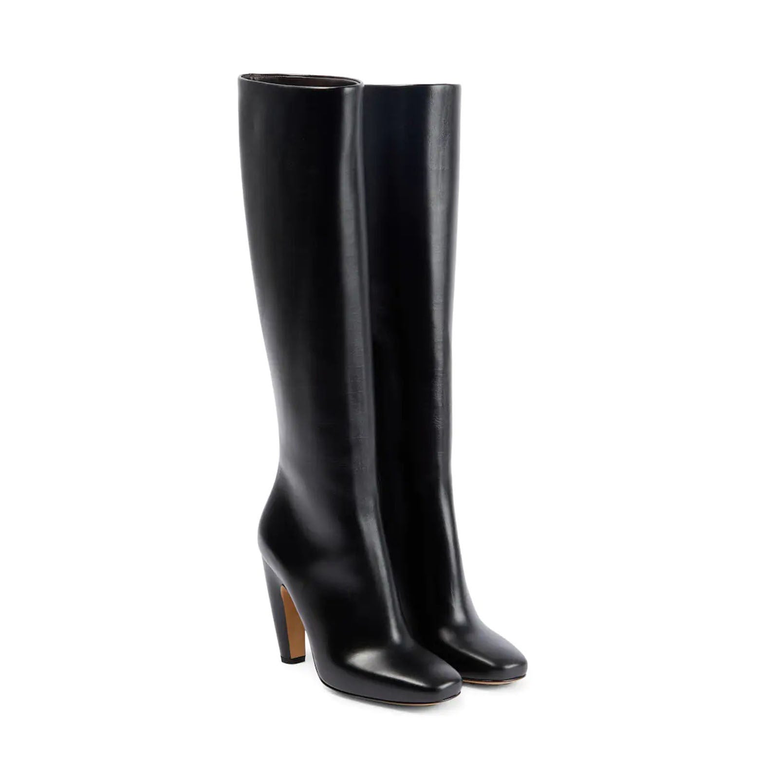 ivory faux leather knee-high boots with curved block heels – LUNIARA