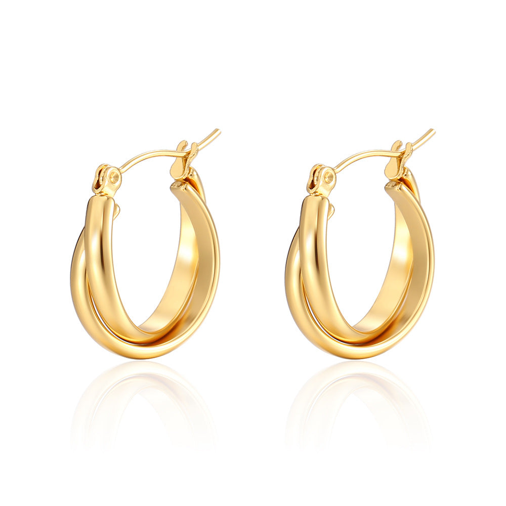 Double-layered gold hoop earrings with polished finish - Amsol