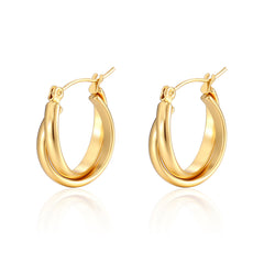 Double-layered gold hoop earrings with polished finish - Amsol