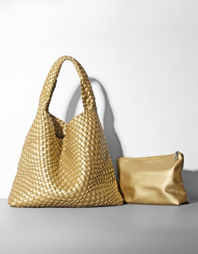 woven leather tote bag with top handles - Aaatrti