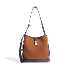 bucket shoulder bag with suede panel and leather trim - AURUXA
