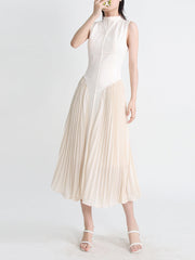 sleeveless pleated midi dress with paneled bodice – Calixta