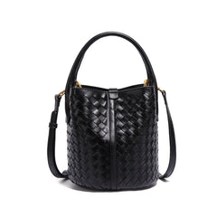 woven leather bucket bag with rounded handle – IVONY