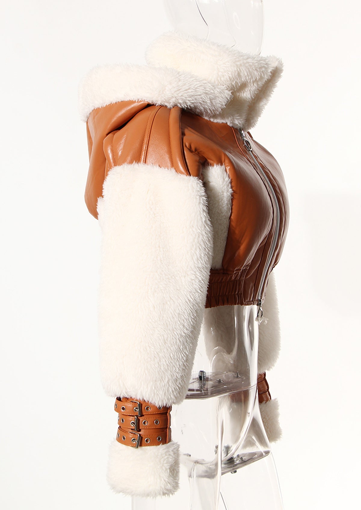 cropped leather and faux shearling hooded jacket - Joolie
