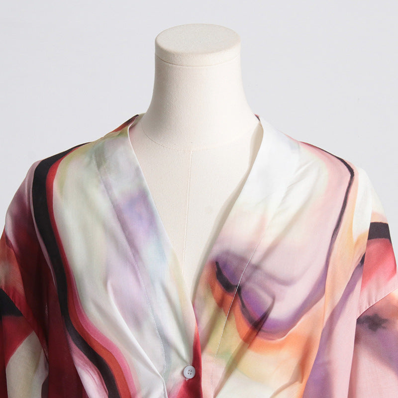 printed satin belted pantsuit - Bindy