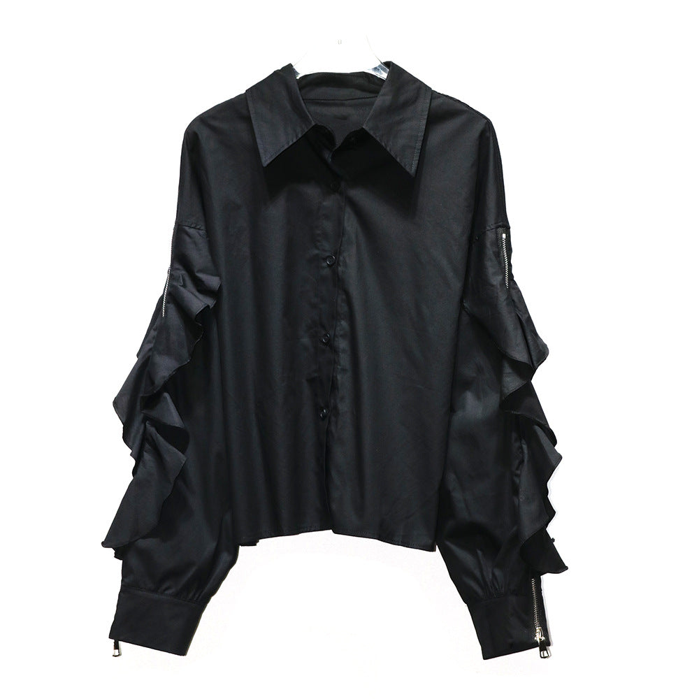 Long-sleeve button-up shirt with ruffled sleeves - Lunji