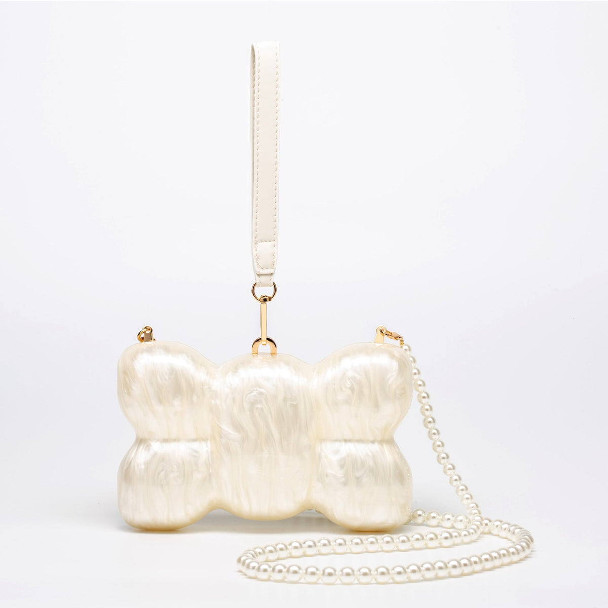Bow-shaped pearl-embellished bag with chain strap - Lizzry