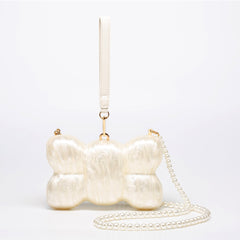 Bow-shaped pearl-embellished bag with chain strap - Lizzry