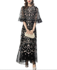 embroidered tulle gown with sheer sleeves – ESMEE