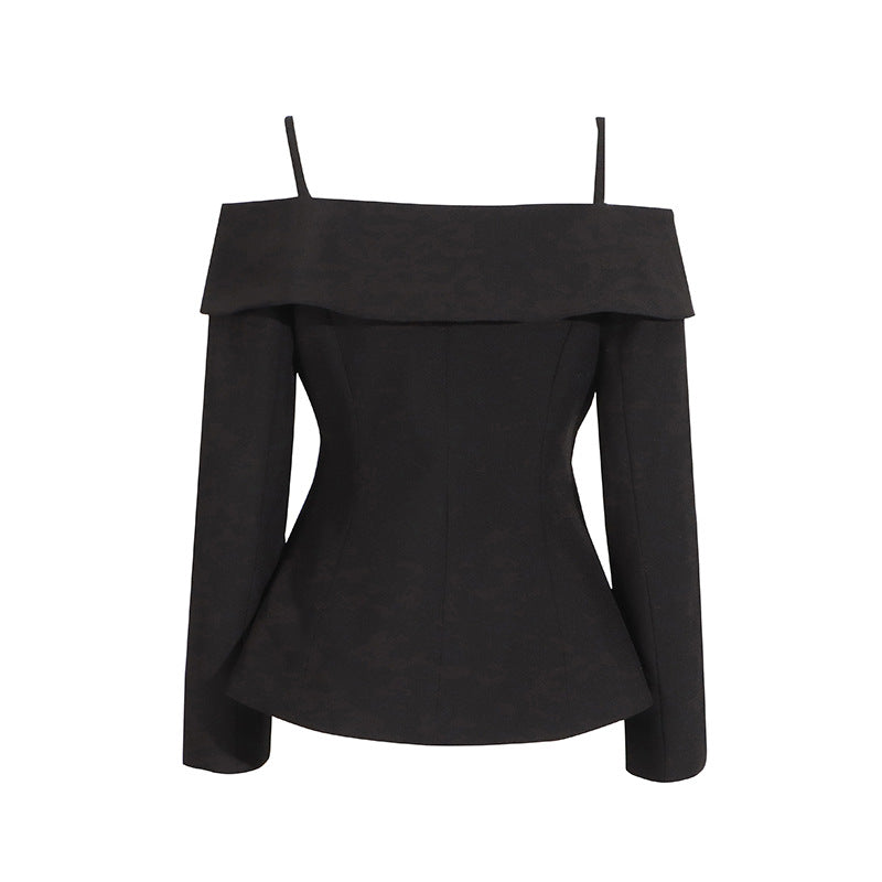 Off-shoulder tailored blazer with strap detail - Vynciru
