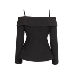 Off-shoulder tailored blazer with strap detail - Vynciru