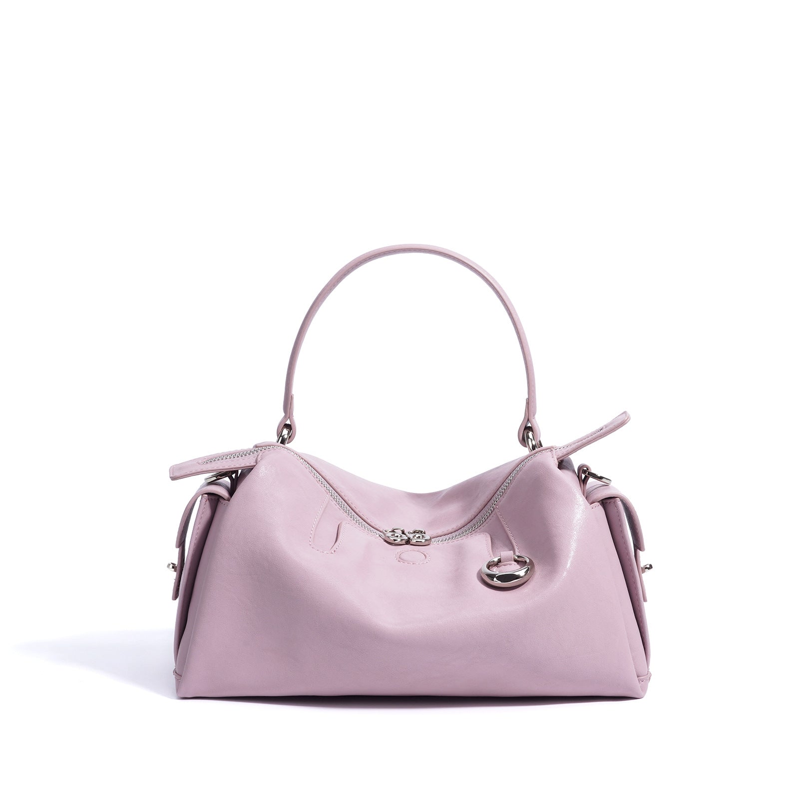 soft-structured zip satchel with curved handle - LUNETRE