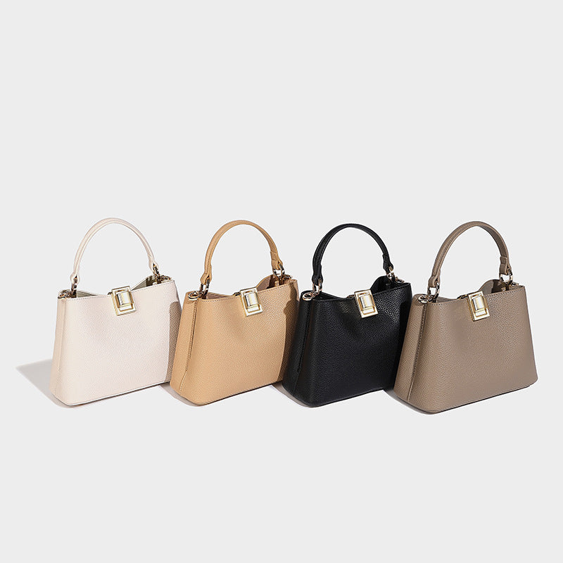 Textured Leather Handbag with Gold Push-Lock – NOVIR