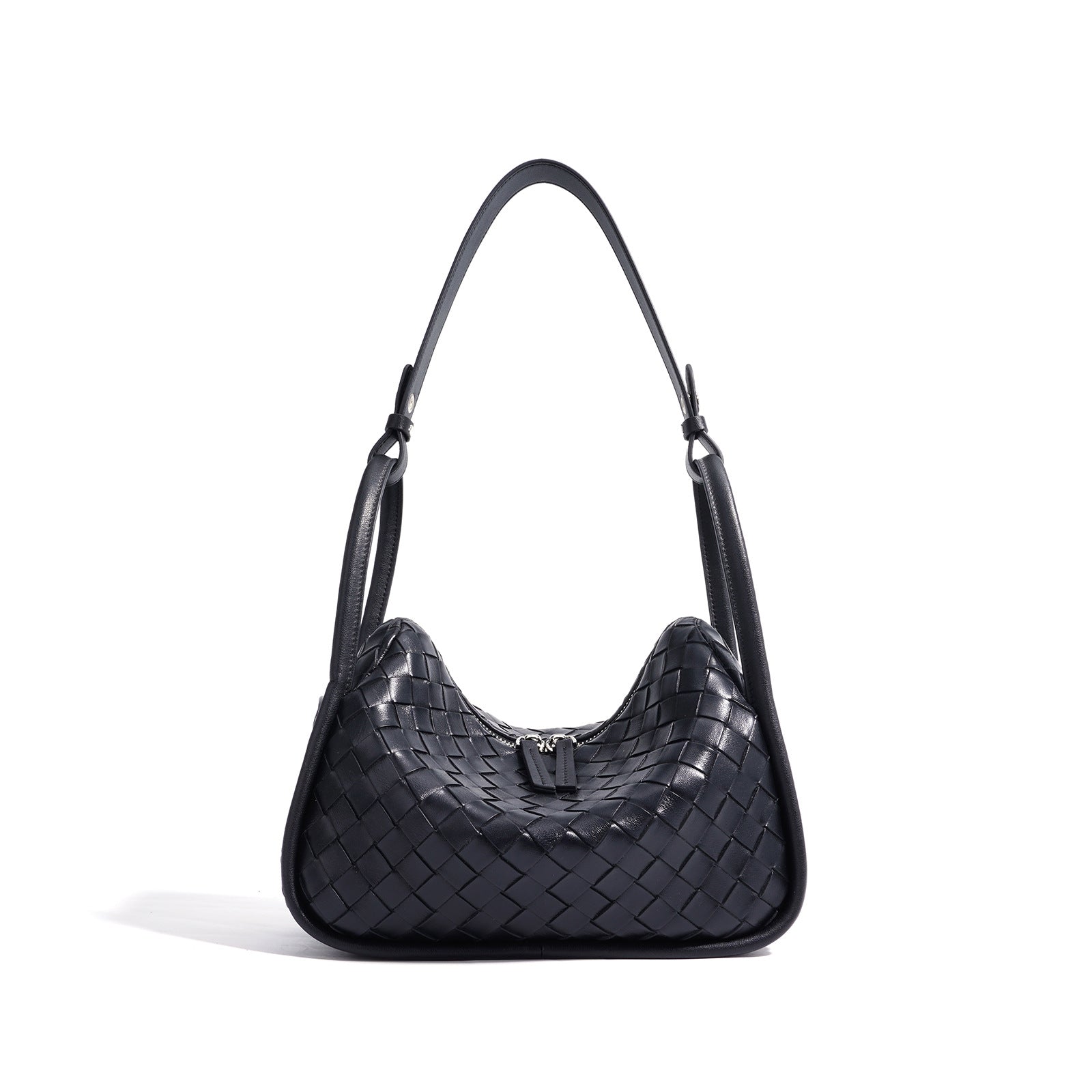 woven crescent shoulder bag with zip closure - AYSLA