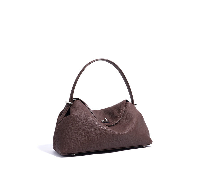 curved-top leather shoulder bag with silver twist lock – NOLA