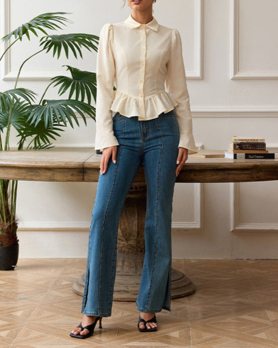 Peplum blouse with puff sleeves - Tinwu