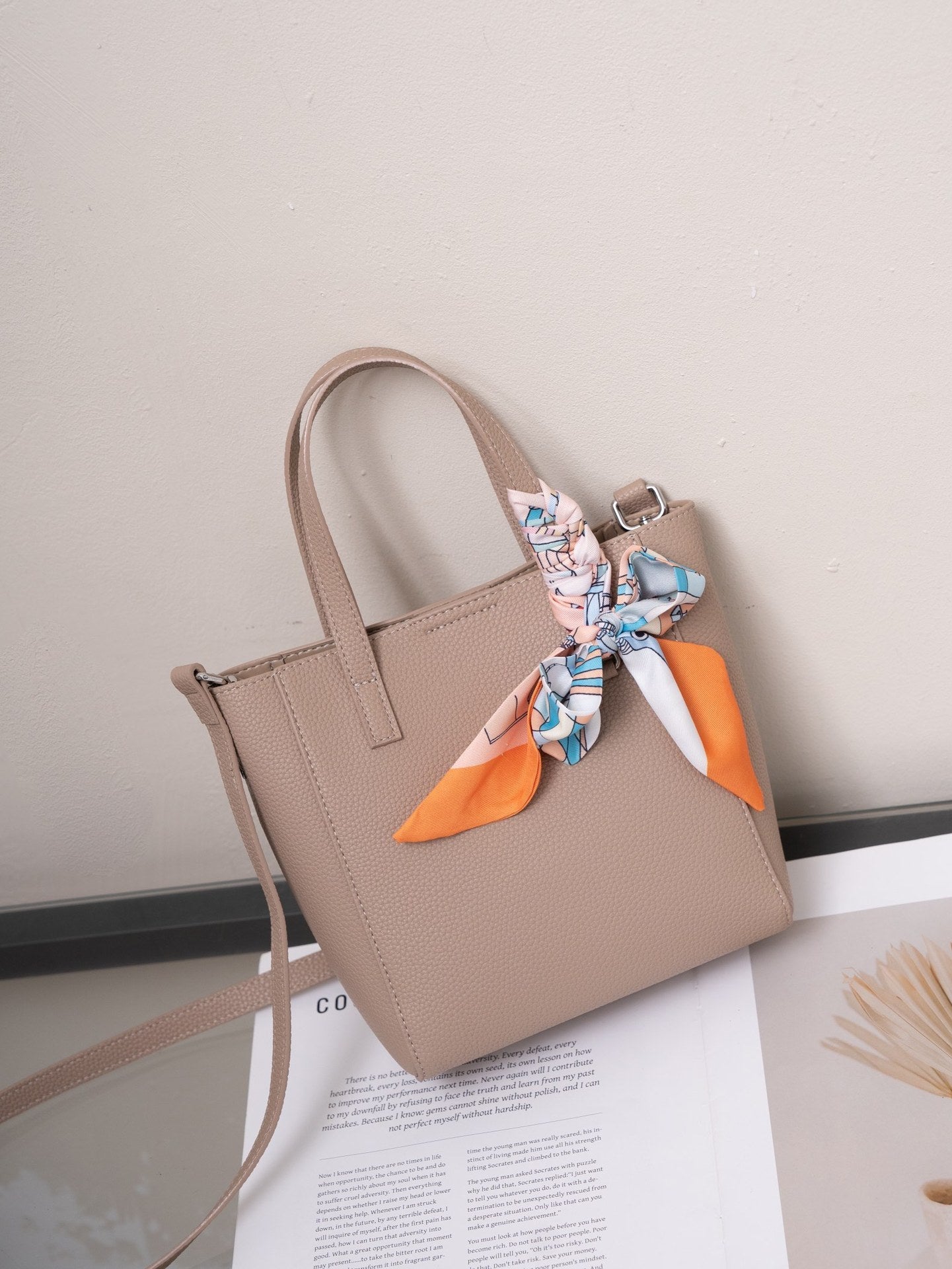structured mini tote with printed bow scarf - MIRAV