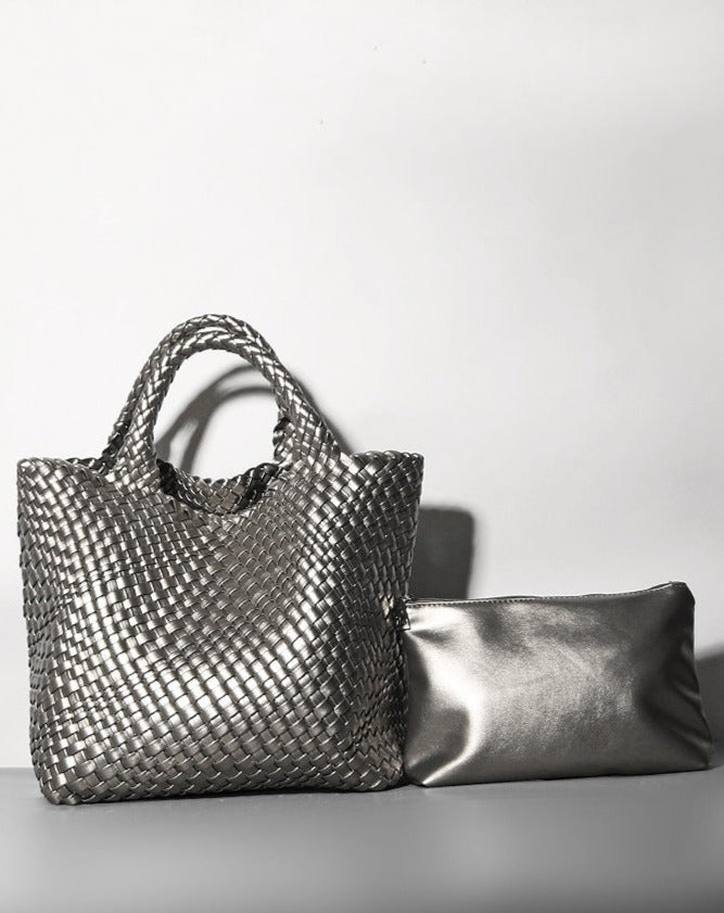 woven leather tote bag with top handles - Aaatrti