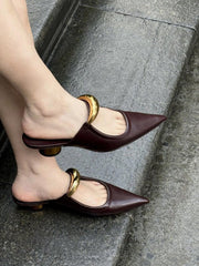 pointed leather mules with gold sculptural buckle – VARIENA