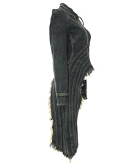 Asymmetrical Frayed Denim Jacket with Zipper Detail - Liksy