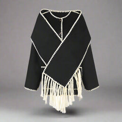 fringed cape jacket with contrast trim – Teghan