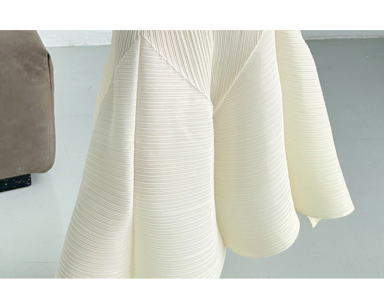 leated A-Line Midi Dress with Geometric Texture – SERENE