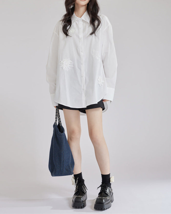 Relaxed fit shirt with floral embroidery - Elkura