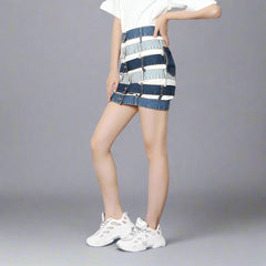 patchwork denim waist belt skirt - Talikha