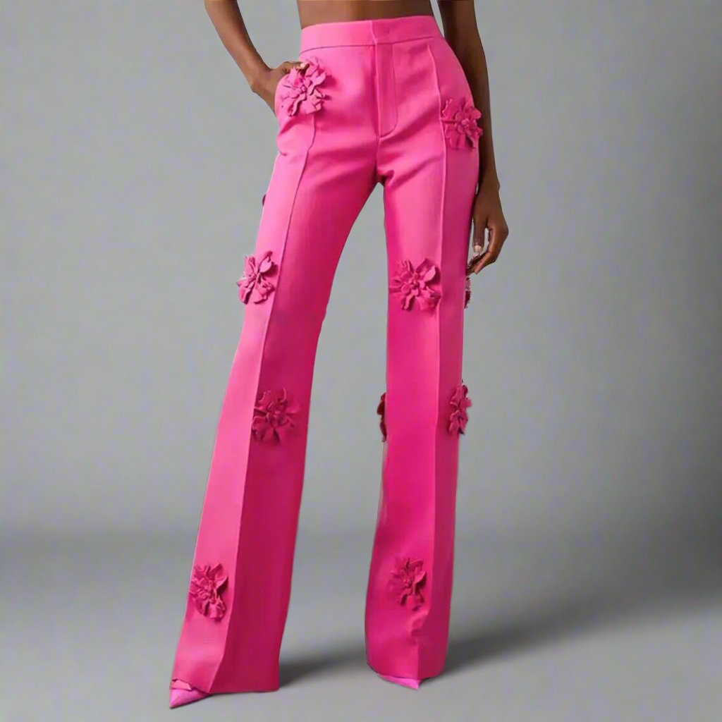 floral applique double-breasted blazer and flared pants set - GHOOTER