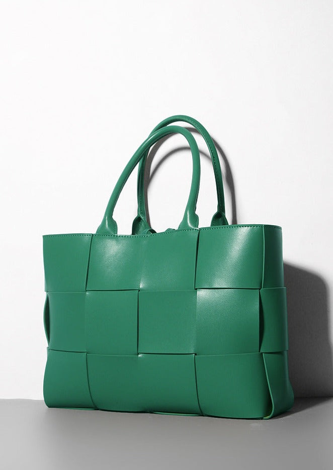 woven leather tote bag with top handles - Abirah