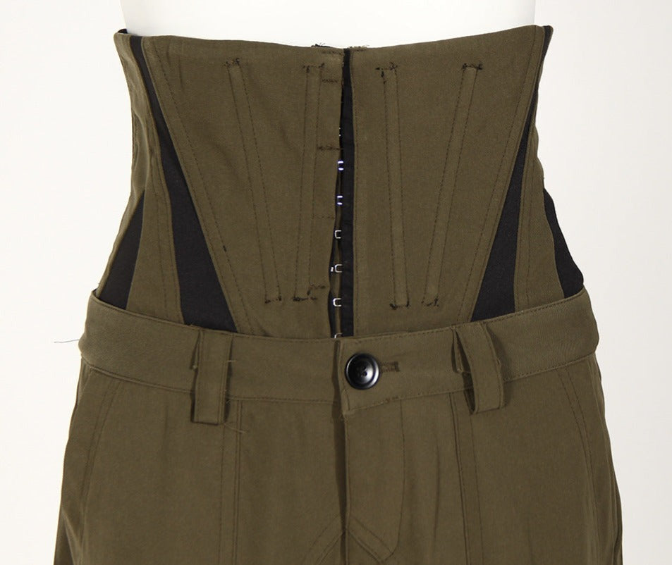 off-shoulder leather corset top with cargo pants – Felicitas