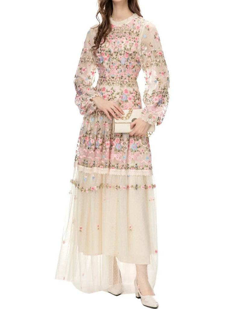 sheer embroidered tulle gown with floral motifs – Fikwesd
