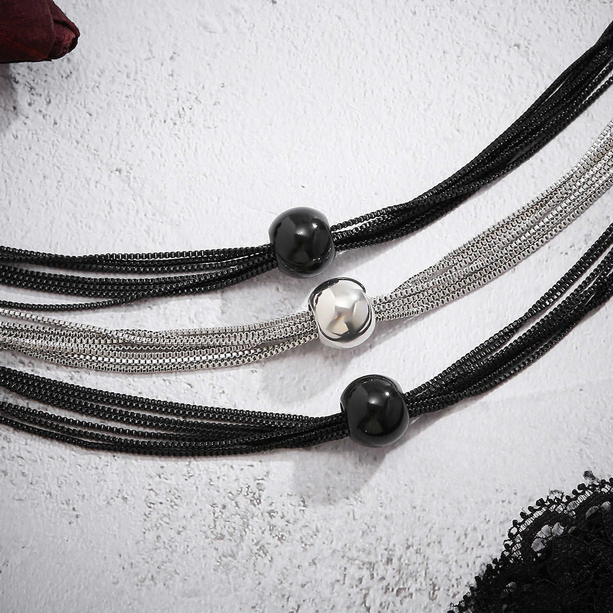 Multi-strand chain necklace with trio beads - Nhjlu