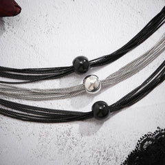 Multi-strand chain necklace with trio beads - Nhjlu
