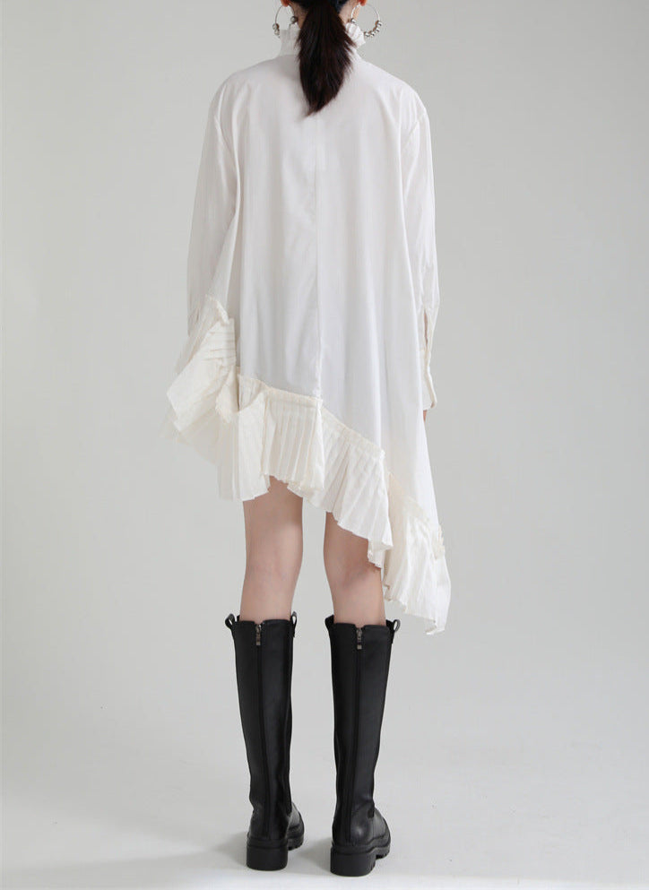 Long-sleeved shirt with ruffled hem and pleated panels - Rulki