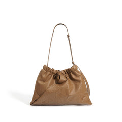 crinkled leather tote with gathered top - LUNTA