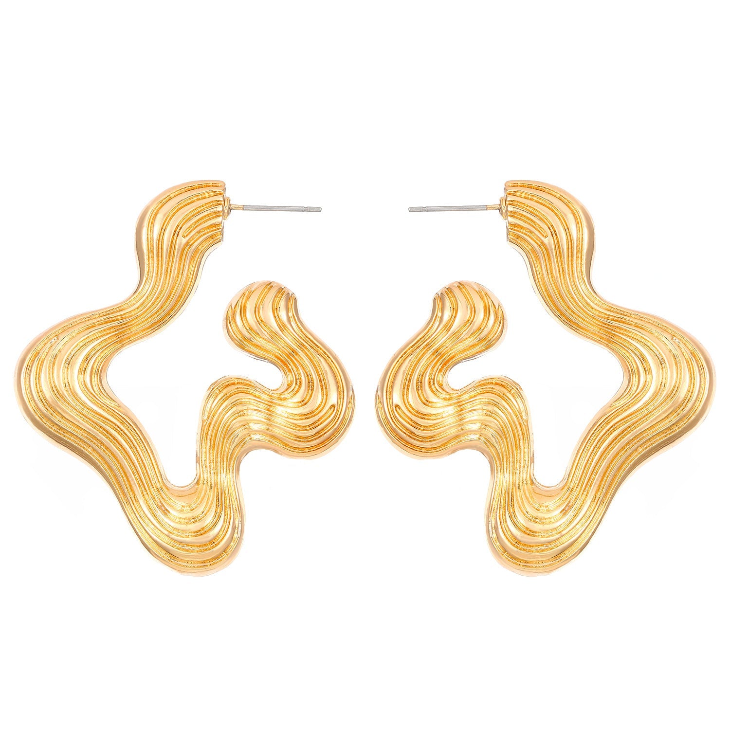 Ribbed abstract wave earrings with sculptural curves - Vasdy