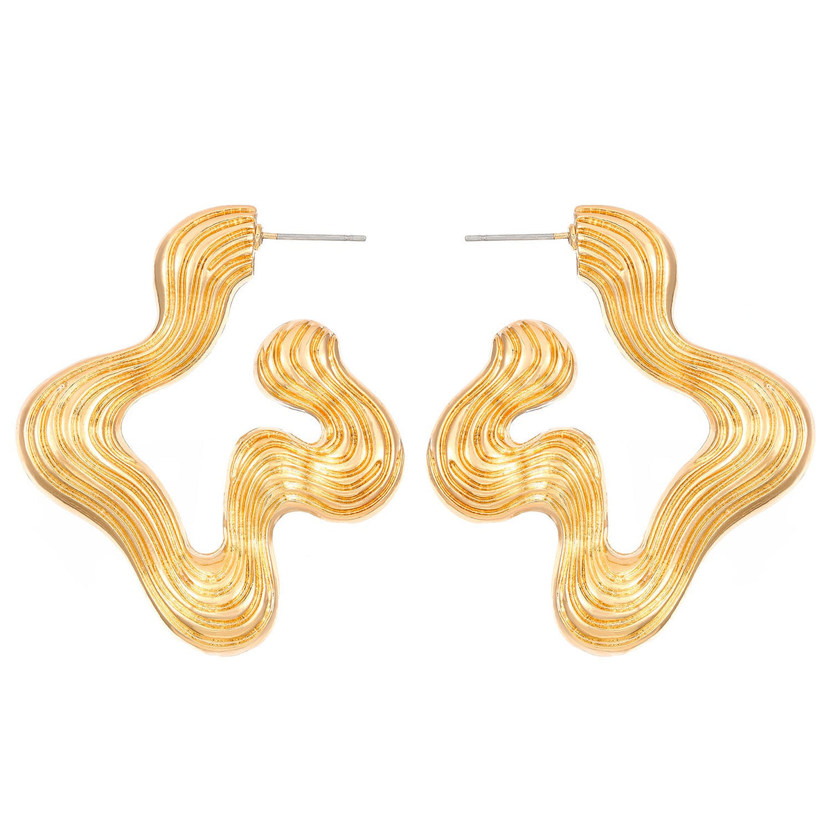 Ribbed abstract wave earrings with sculptural curves - Vasdy