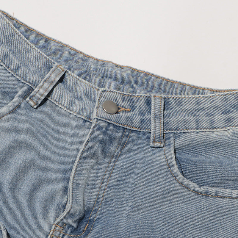 High-waisted denim pants with floral embroidery - Fusni