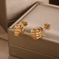 sculptural gold hand earrings with modern drop stud – MANO