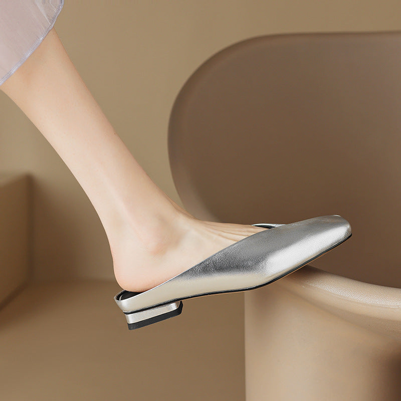metallic leather mule flats with square toe – LUMINA