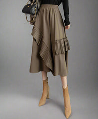 asymmetrical midi skirt with pleated ruffle trim - Firouzeh
