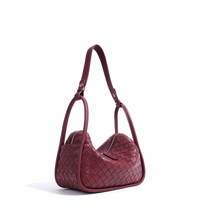woven crescent shoulder bag with zip closure - AYSLA