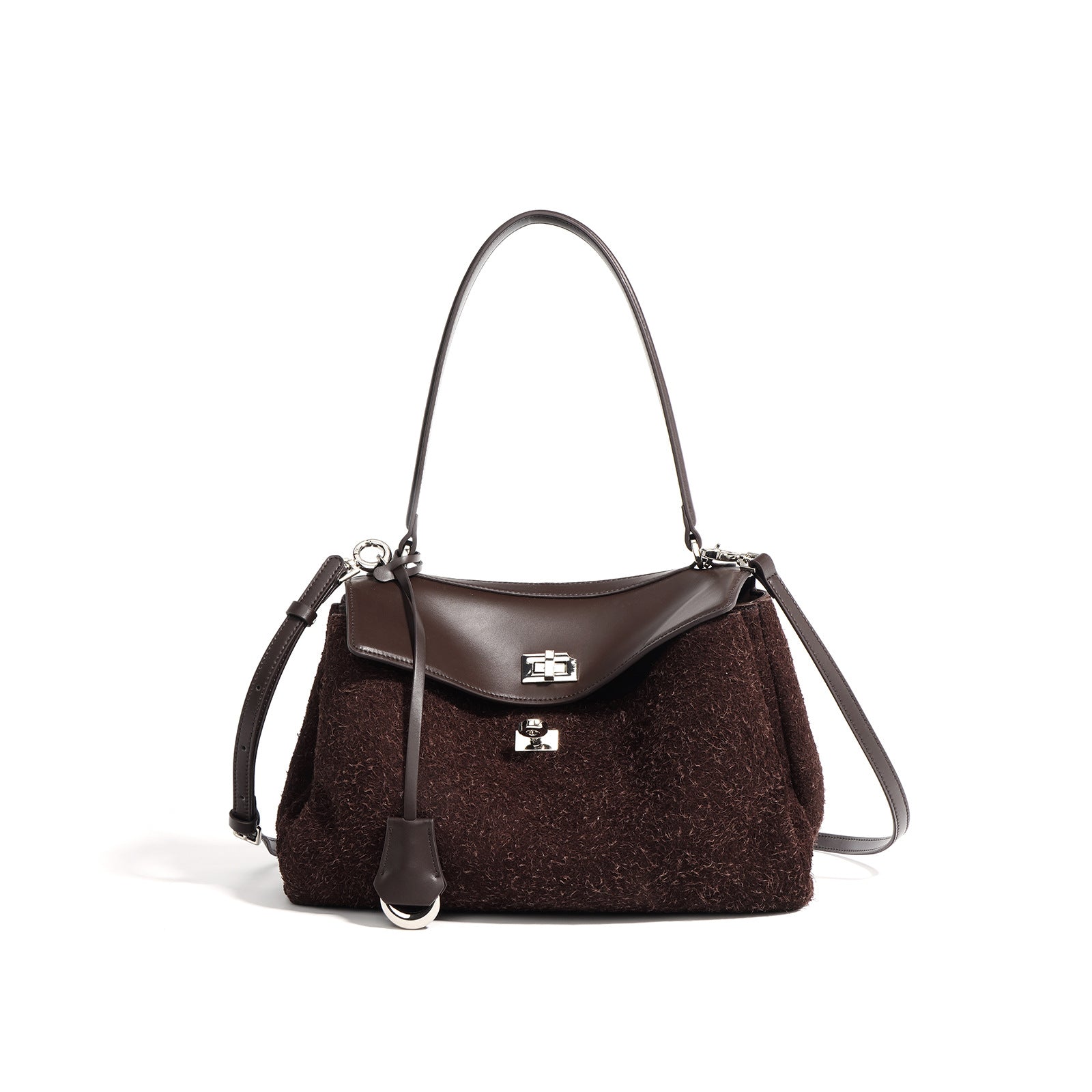 textured wool satchel with leather flap – AUBURN