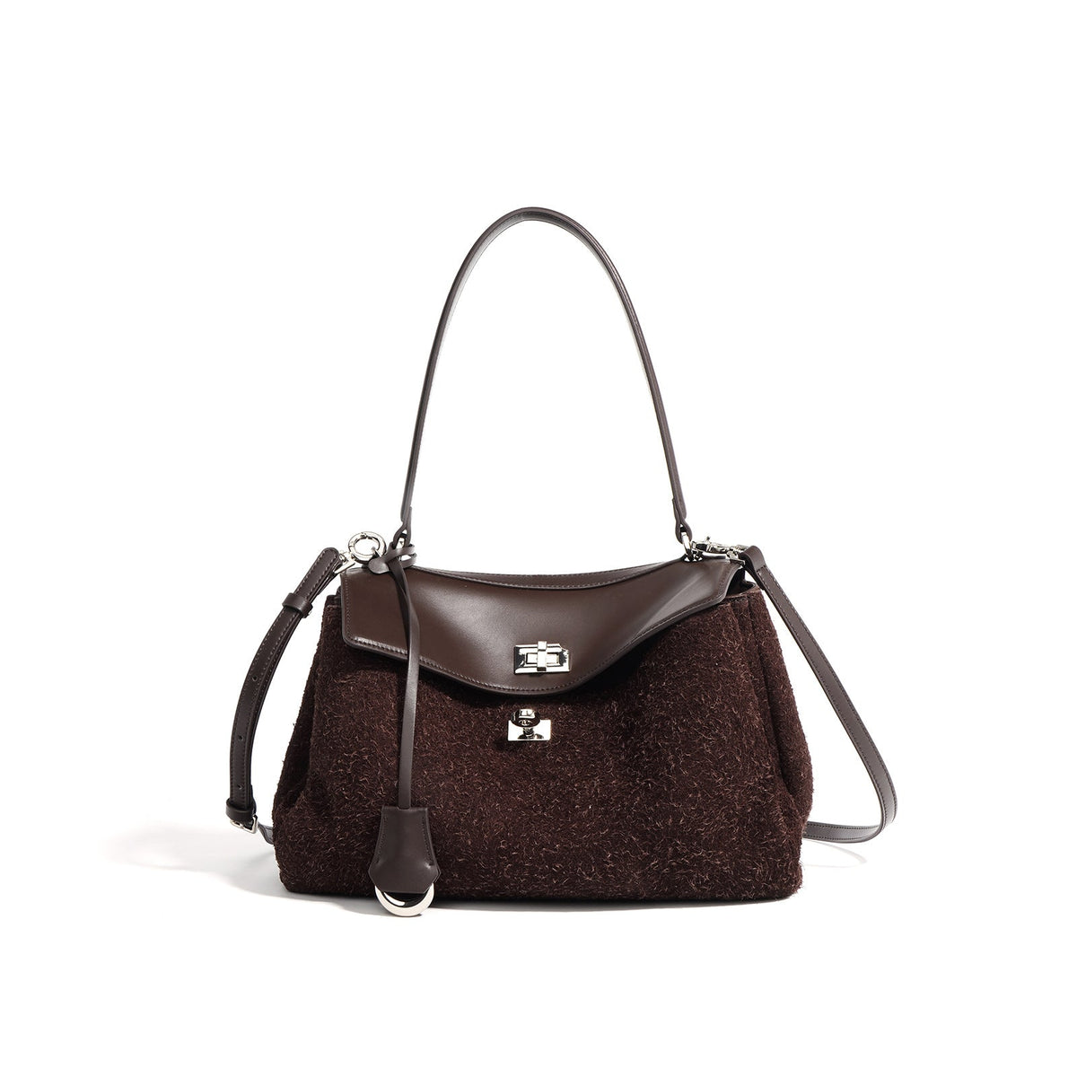 textured wool satchel with leather flap – AUBURN