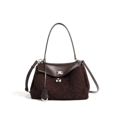 textured wool satchel with leather flap – AUBURN